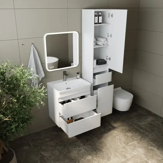 Тумба подвесная с раковиной Style Line  Атлантика, PLUS, белый