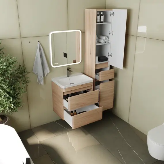 Тумба подвесная с раковиной Style Line  Атлантика, PLUS , ясень перламутр