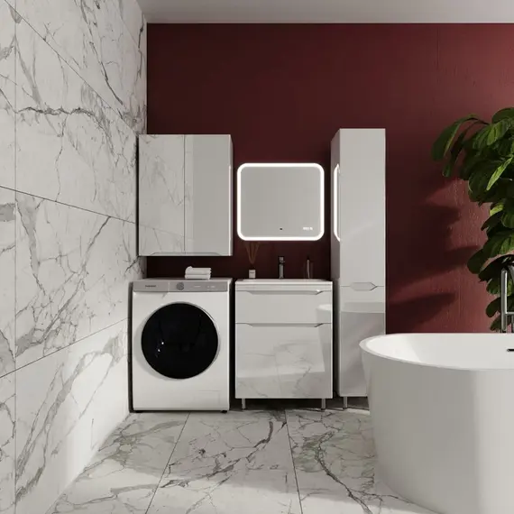 Тумба напольная с раковиной "Марелла " (2 ящ.) Люкс антискрейтч белый глянец, PLUS