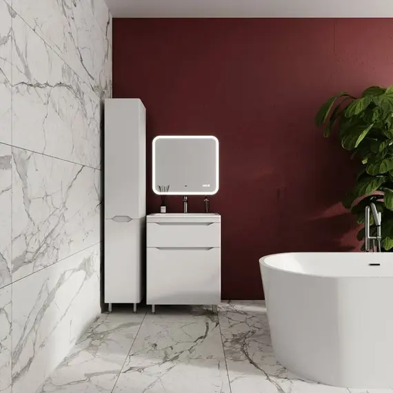 Тумба напольная с раковиной "Марелла " (2 ящ.) Люкс антискрейтч белый матовый, PLUS