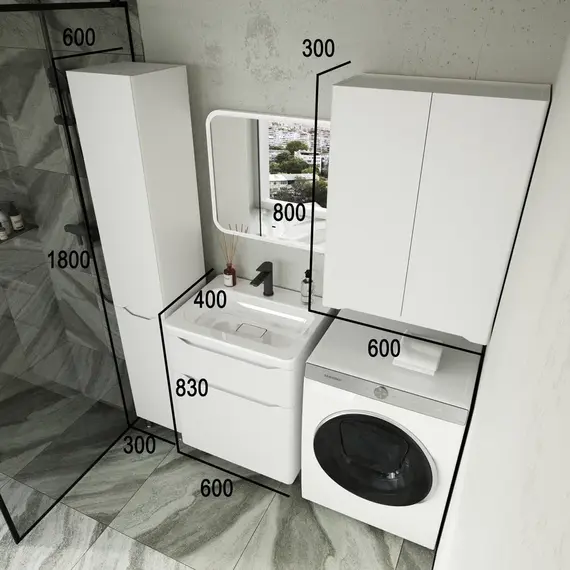 Тумба напольная с раковиной "Марелла " (2 ящ.) Люкс антискрейтч белый матовый, PLUS