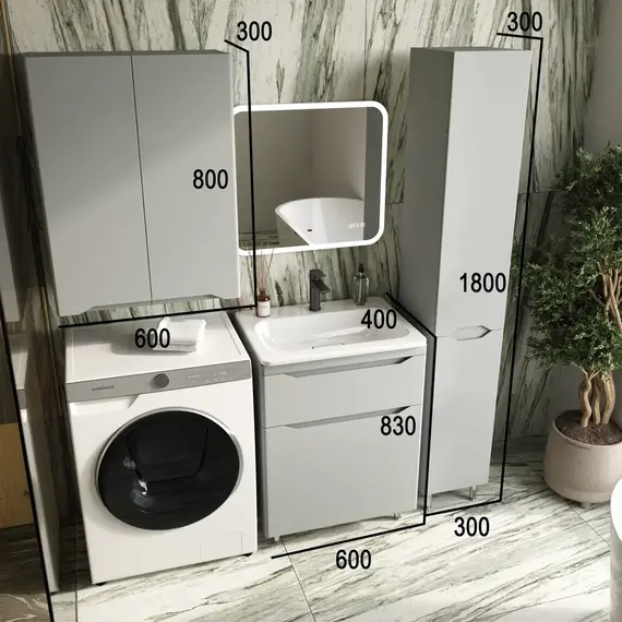 Тумба напольная с раковиной "Марелла " (2 ящ.) Люкс антискрейтч серый, PLUS