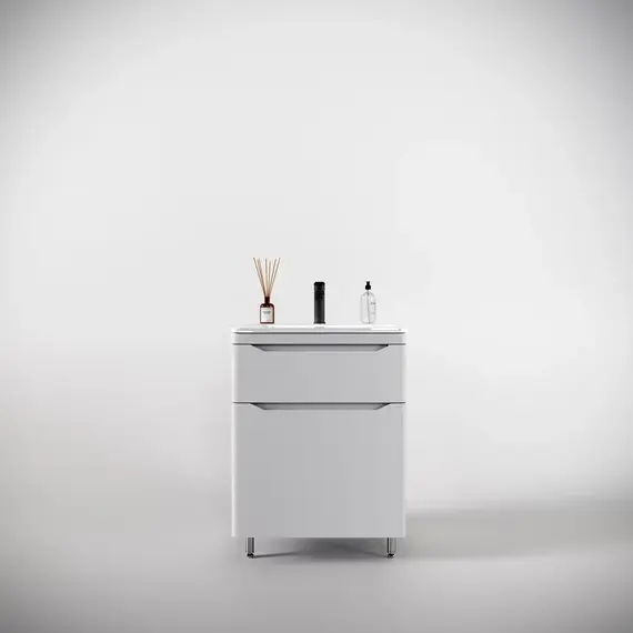 Тумба напольная с раковиной "Марелла " (2 ящ.) Люкс антискрейтч белый матовый, PLUS