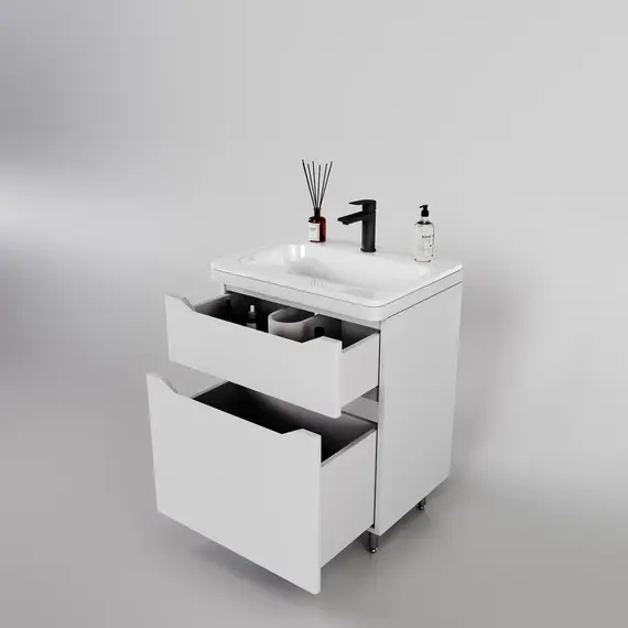 Тумба напольная с раковиной "Марелла " (2 ящ.) Люкс антискрейтч белый матовый, PLUS