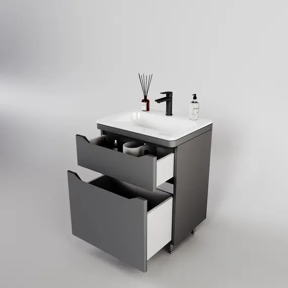 Тумба напольная с раковиной "Марелла " (2 ящ.) Люкс антискрейтч серый, PLUS