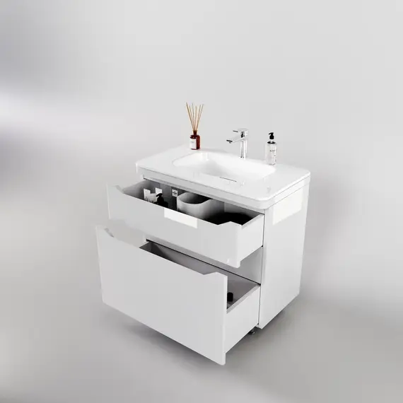 Тумба напольная с раковиной "Марелла " (2 ящ.) Люкс антискрейтч белый глянец, PLUS