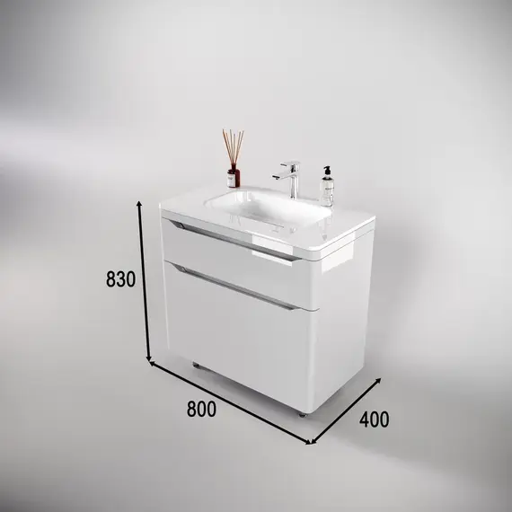 Тумба напольная с раковиной "Марелла " (2 ящ.) Люкс антискрейтч белый глянец, PLUS