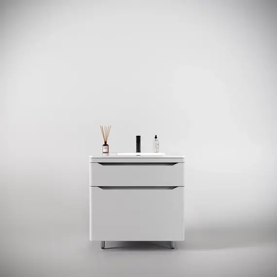 Тумба напольная с раковиной "Марелла " (2 ящ.) Люкс антискрейтч белый матовый, PLUS