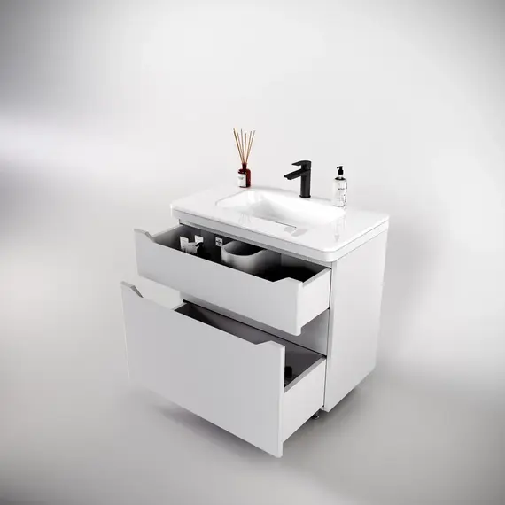 Тумба напольная с раковиной "Марелла " (2 ящ.) Люкс антискрейтч белый матовый, PLUS