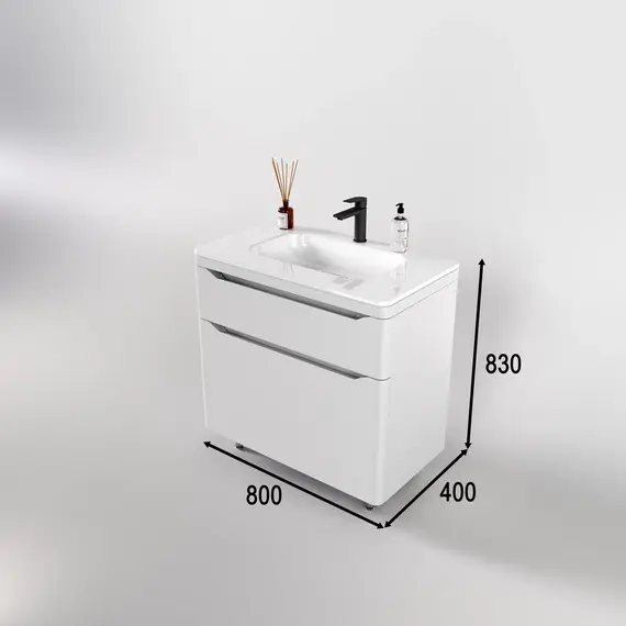 Тумба напольная с раковиной "Марелла " (2 ящ.) Люкс антискрейтч белый матовый, PLUS