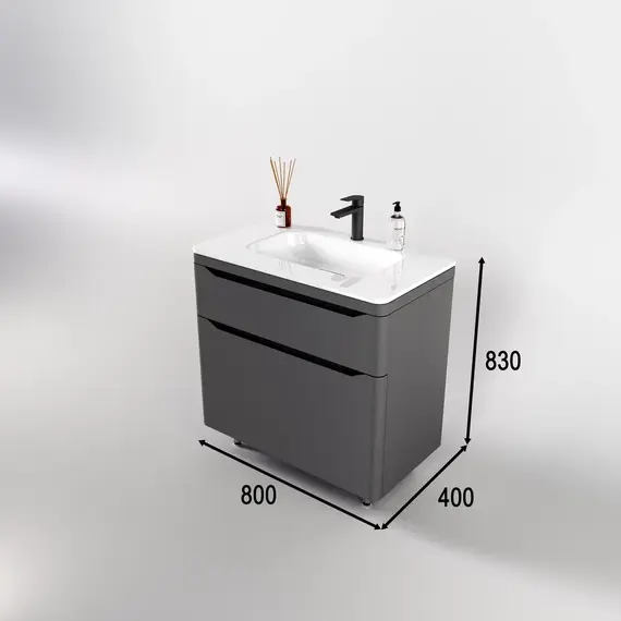 Тумба напольная с раковиной "Марелла " (2 ящ.) Люкс антискрейтч серый, PLUS