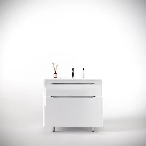 Тумба напольная с раковиной "Марелла " (2 ящ.) Люкс антискрейтч белый глянец, PLUS