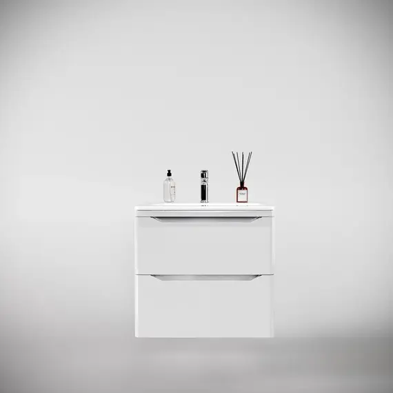 Тумба подвесная с раковиной "Марелла " (2 ящ.) Люкс антискрейтч белый глянец, PLUS