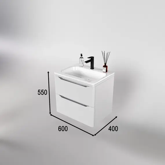 Тумба подвесная с раковиной "Марелла " (2 ящ.) Люкс антискрейтч белый матовый, PLUS