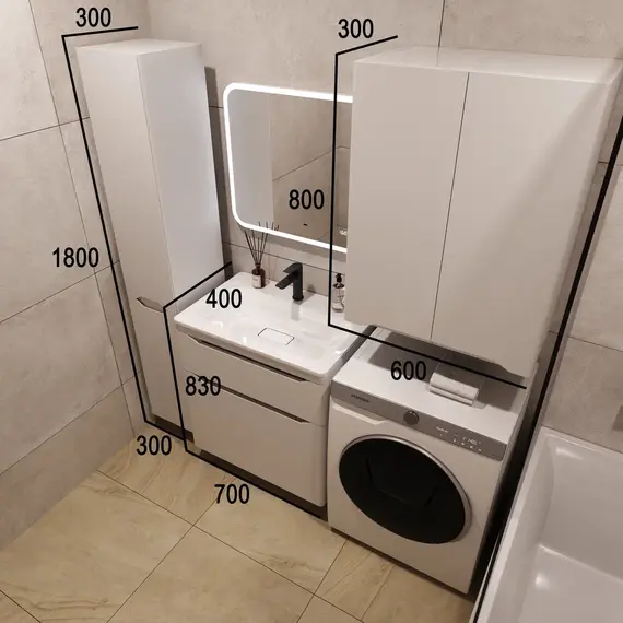 Тумба напольная с раковиной "Марелла " (2 ящ.) Люкс антискрейтч белый матовый, PLUS