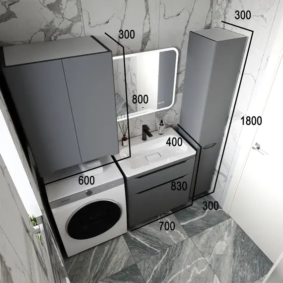 Тумба напольная с раковиной "Марелла " (2 ящ.) Люкс антискрейтч серый, PLUS