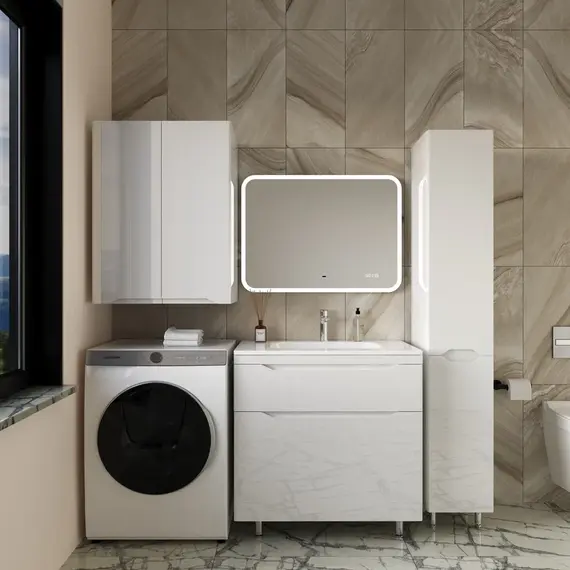 Тумба напольная с раковиной "Марелла " (2 ящ.) Люкс антискрейтч белый глянец, PLUS