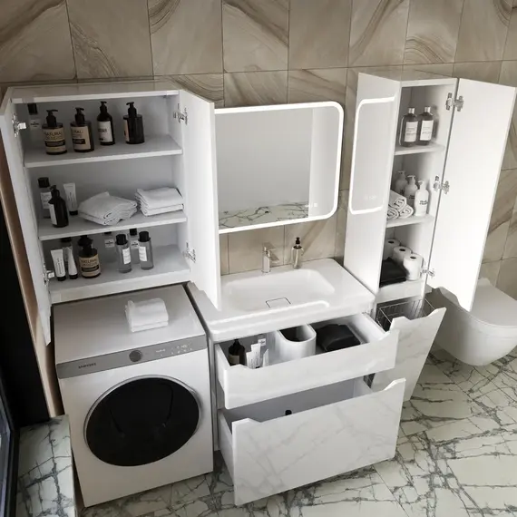 Тумба напольная с раковиной "Марелла " (2 ящ.) Люкс антискрейтч белый глянец, PLUS