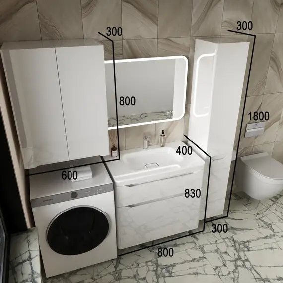 Тумба напольная с раковиной "Марелла " (2 ящ.) Люкс антискрейтч белый глянец, PLUS