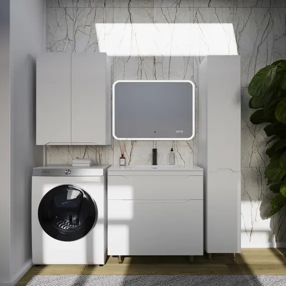 Тумба напольная с раковиной "Марелла " (2 ящ.) Люкс антискрейтч белый матовый, PLUS