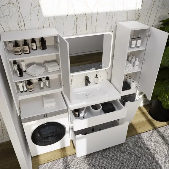 Тумба напольная с раковиной "Марелла " (2 ящ.) Люкс антискрейтч белый матовый, PLUS