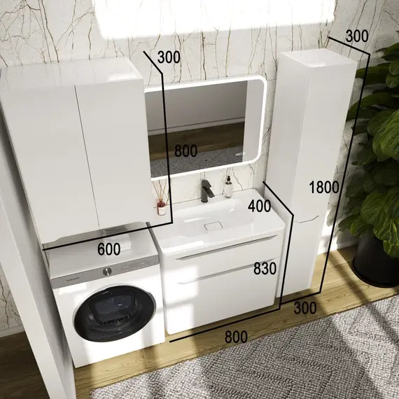 Тумба напольная с раковиной "Марелла " (2 ящ.) Люкс антискрейтч белый матовый, PLUS