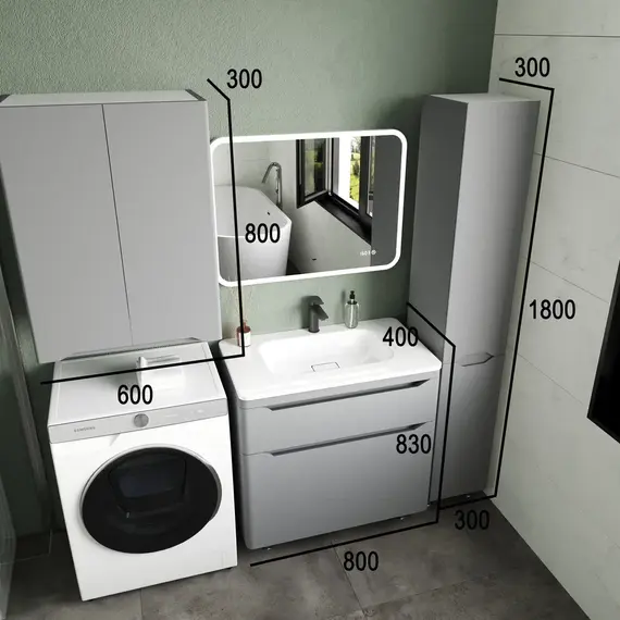 Тумба напольная с раковиной "Марелла " (2 ящ.) Люкс антискрейтч серый, PLUS