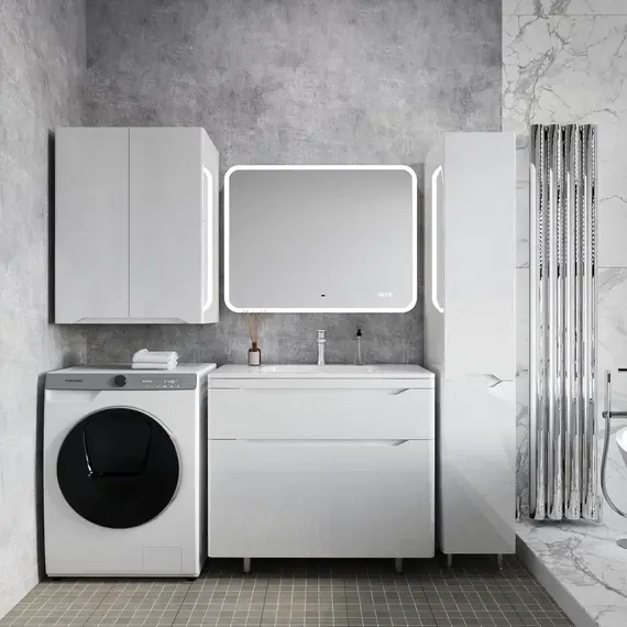 Тумба напольная с раковиной "Марелла " (2 ящ.) Люкс антискрейтч белый глянец, PLUS