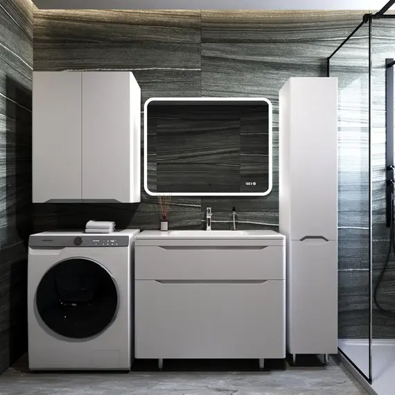 Тумба напольная с раковиной "Марелла " (2 ящ.) Люкс антискрейтч белый матовый, PLUS