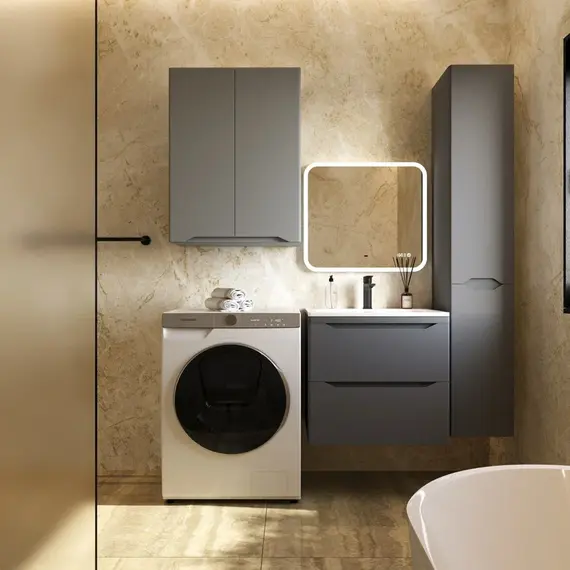 Тумба подвесная с раковиной "Марелла " (2 ящ.) Люкс антискрейтч серый, PLUS