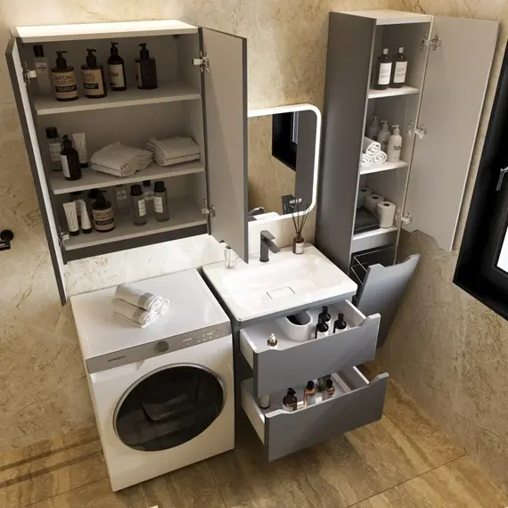 Тумба подвесная с раковиной "Марелла " (2 ящ.) Люкс антискрейтч серый, PLUS