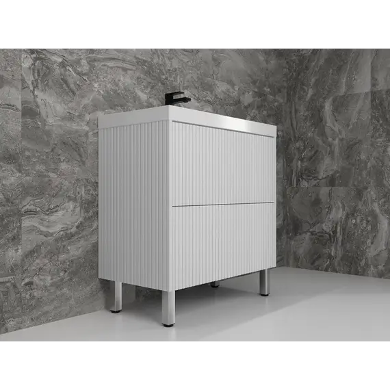 Тумба напольная "Стокгольм 80" с раковиной Classic , (2 ящ.) белый рифленый софт, PUSH