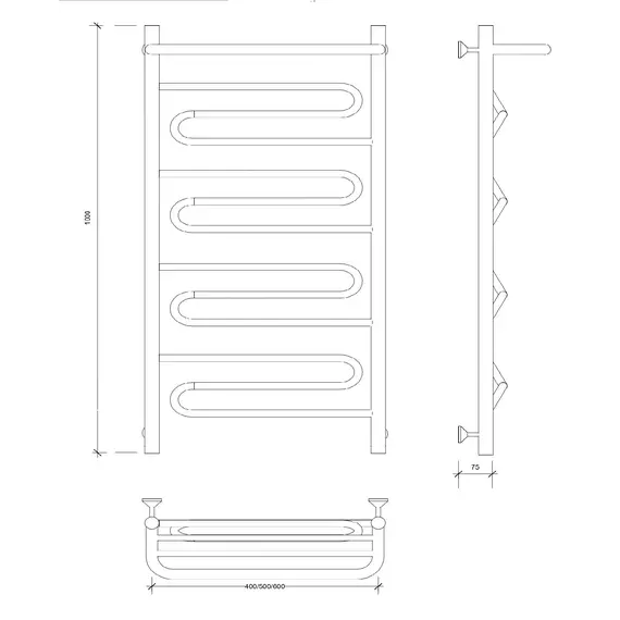 Полотенцесушитель Secado Валенсия 1 СП, с полочкой, водяной, хром