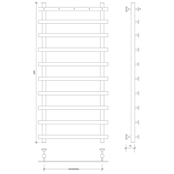Полотенцесушитель Secado Понтида 1 К с крючками , водяной, хром