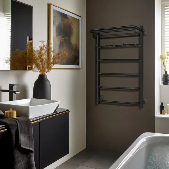 Полотенцесушитель Secado Агата 1 КСП , с крючками и  полочкой, водяной, хром