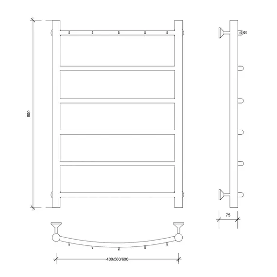 Полотенцесушитель Secado Милан 1 К , с крючками ,водяной, хром