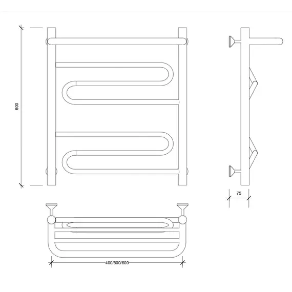 Полотенцесушитель Secado Валенсия 1 СП, с полочкой, водяной, хром