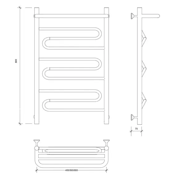 Полотенцесушитель Secado Валенсия 1 СП, с полочкой, водяной, хром