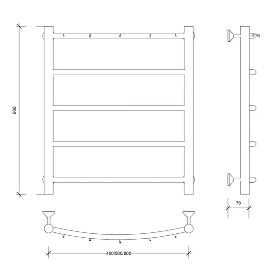 Полотенцесушитель Secado Милан 1 К , с крючками ,водяной, хром