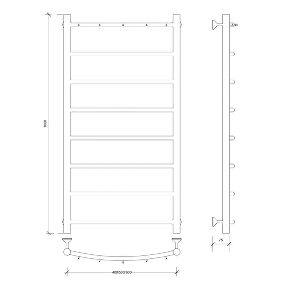 Полотенцесушитель Secado Милан 1 К , с крючками ,водяной, хром