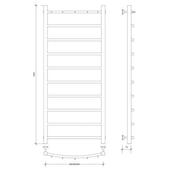 Полотенцесушитель Secado Милан 1 К , с крючками ,водяной, хром