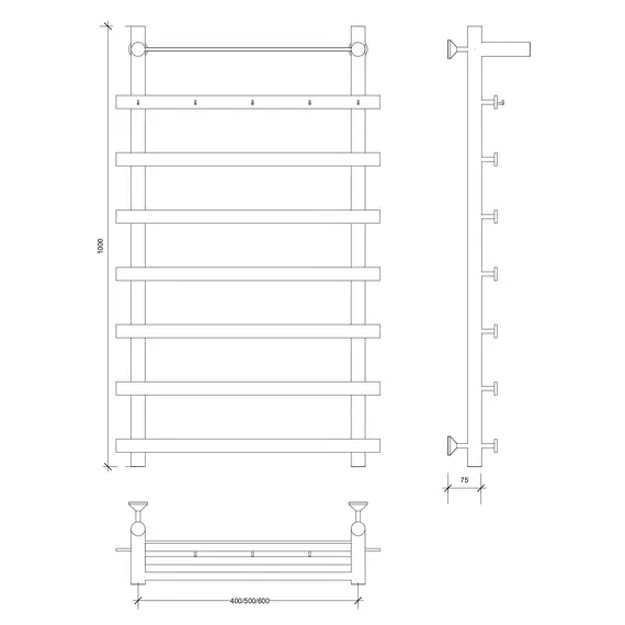 Полотенцесушитель Secado Понтида 1 КСП с крючками и полочкой , водяной, хром