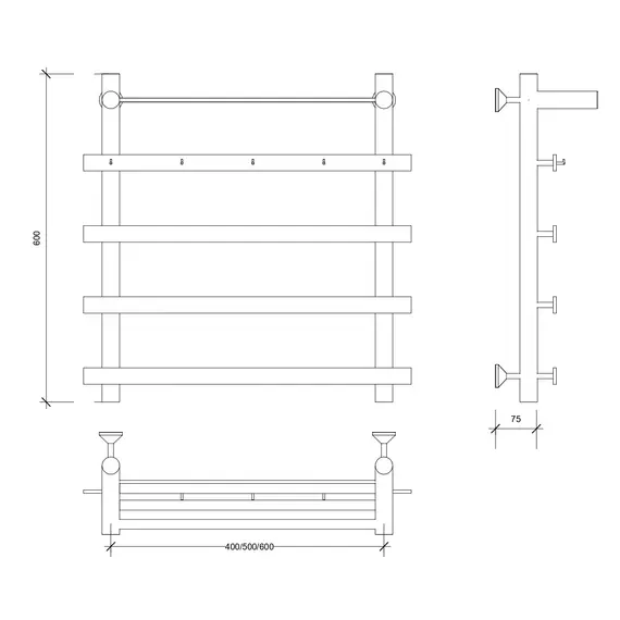 Полотенцесушитель Secado Понтида 1 КСП с крючками и полочкой , водяной, хром