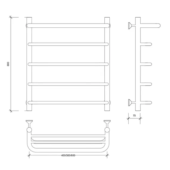 Полотенцесушитель Secado Мерида 1 СП с полочкой, водяной, хром