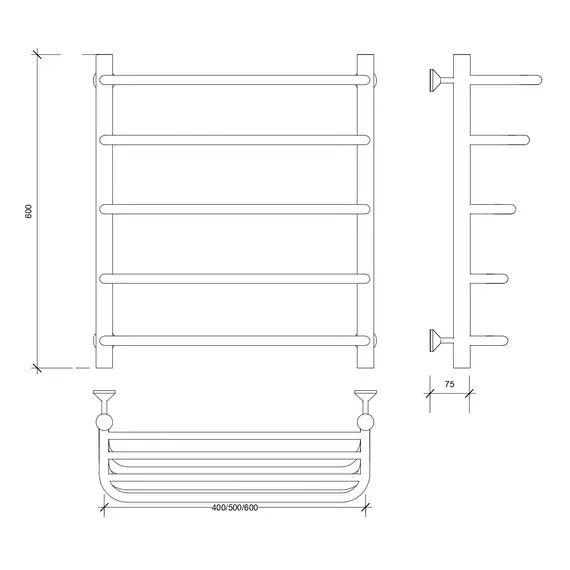 Полотенцесушитель Secado Мерида 2 СП с полочкой ,водяной, хром