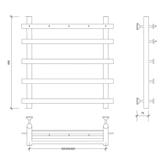 Полотенцесушитель Secado Понтида 1 К с крючками , водяной, хром