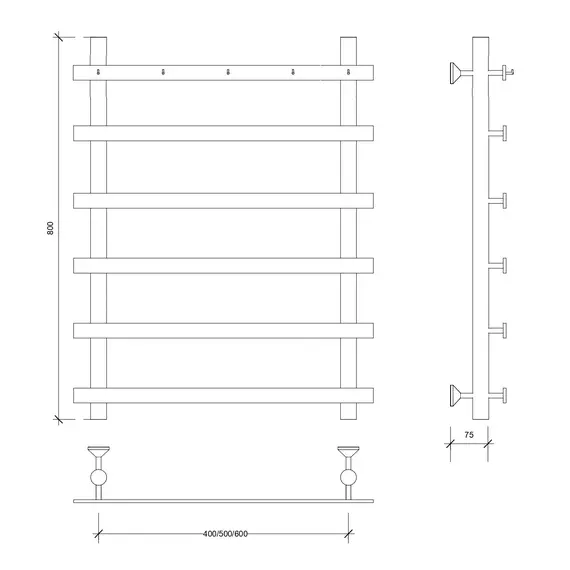 Полотенцесушитель Secado Понтида 1 К с крючками , водяной, хром