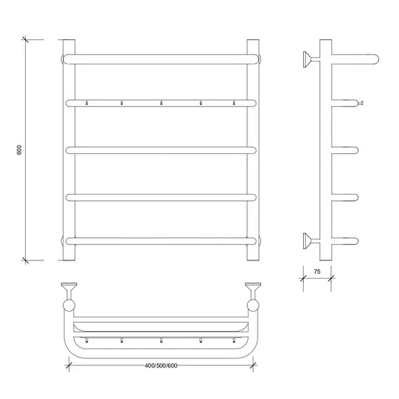 Полотенцесушитель Secado Милан 1 КСП с крючками и полочкой , водяной, хром