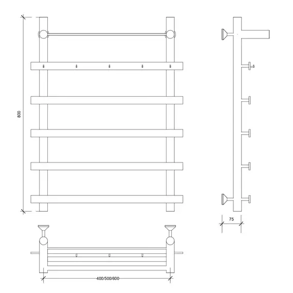 Полотенцесушитель Secado Понтида 1 КСП с крючками и полочкой , водяной, хром