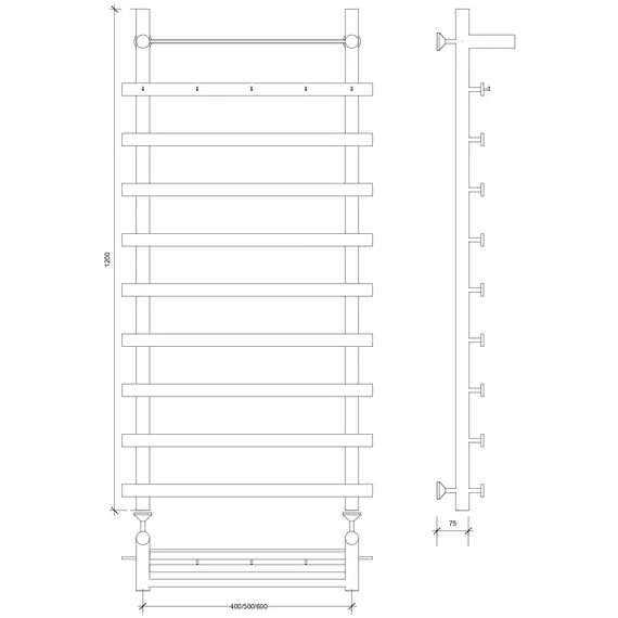 Полотенцесушитель Secado Понтида 1 КСП с крючками и полочкой , водяной, хром